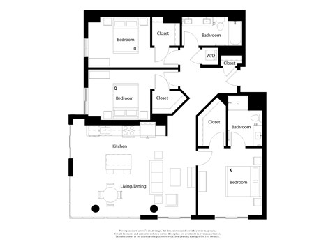 Floor plan for 3 beds, 2 baths, 1446 sqft